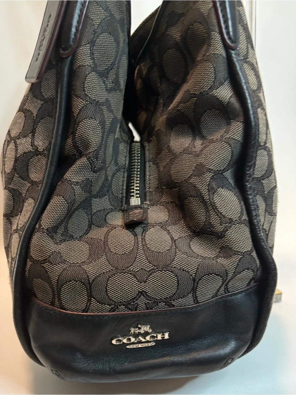 COACH ($385) Phoebe Beige/Dark Brown Jacquard Signature Shoulder Bag AUTHENTIC